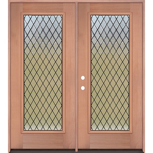 Diamond Granite Full Lite Mahogany Wood Double Door Unit #393
