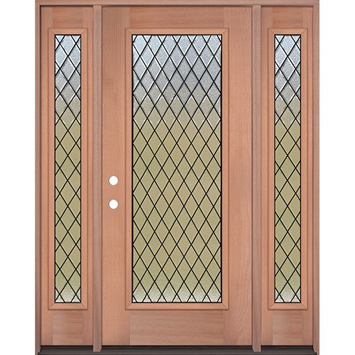 Diamond Granite Full Lite Mahogany Wood Door Unit with Sidelites #393
