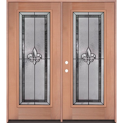 Fleur-de-lis Full Lite Mahogany Wood Double Door Unit #84 Fleur-de-lis Full Lite Mahogany Wood Double Door Unit #84