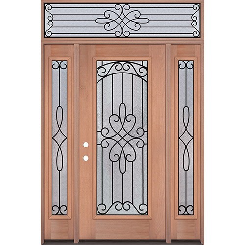 Full Lite Mahogany Wood Door Unit with Transom #299