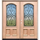 2/3 Arch Grille Mahogany Prehung Double Wood Door Unit #623