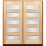 Modern 5-Lite Unfinished Mahogany Wood Double Door Unit