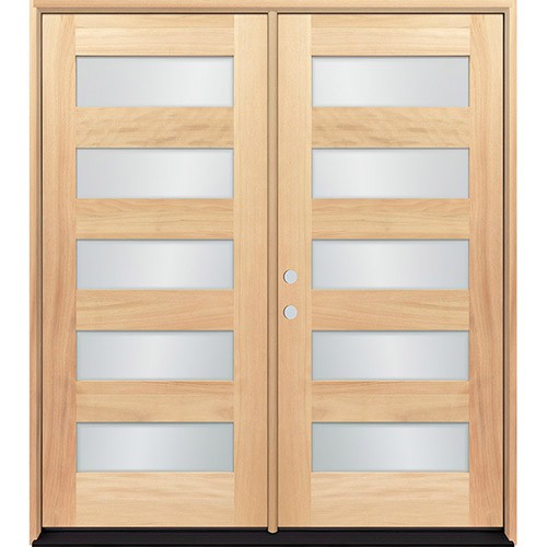 Modern 5-Lite Unfinished Mahogany Wood Double Door Unit