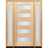 Modern 5-Lite Unfinished Mahogany Wood Door Unit with Sidelites