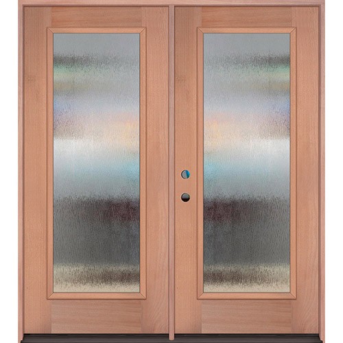 Privacy Glass Full Lite Mahogany Prehung Double Wood Door Unit
