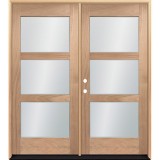 Modern 3-Lite Unfinished Mahogany Wood Double Door Unit