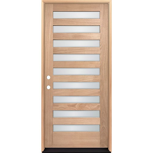 Modern 9-Lite Unfinished Mahogany Wood Door Unit