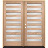 Modern 9-Lite Unfinished Mahogany Wood Double Door Unit