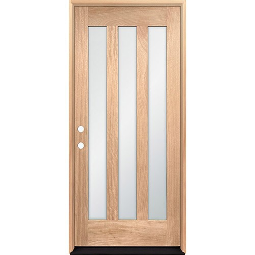 Vertical 3-Lite Modern Unfinished Mahogany Wood Door Unit