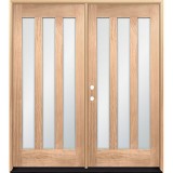 Vertical 3-Lite Modern Unfinished Mahogany Wood Double Door Unit