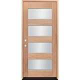 Modern 4-Lite Unfinished Mahogany Wood Door Unit