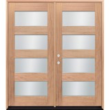 Modern 4-Lite Unfinished Mahogany Wood Double Door Unit