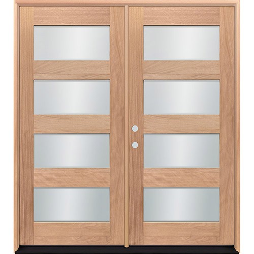 Modern 4-Lite Unfinished Mahogany Wood Double Door Unit Modern 4-Lite Unfinished Mahogany Wood Double Door Unit