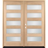 Modern 5-Lite Unfinished Oak Wood Double Door Unit