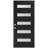 Modern 5-Lite Fiberglass Prehung Door Unit with Black Finish