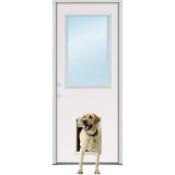 Half Lite Fiberglass Prehung Door Unit with Pet Door Installed