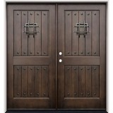 Rustic Speakeasy Espresso Mahogany Prehung Wood Double Door Unit #EM320