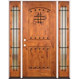 Rustic Knotty Alder Prehung Wood Door Unit with Sidelites #20