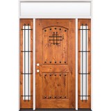 Rustic Knotty Alder Prehung Wood Door Unit with Transom #20