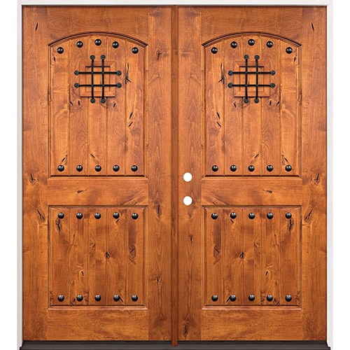Rustic Knotty Alder Prehung Double Wood Door Unit #20