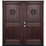 Rustic Speakeasy Espresso Mahogany Prehung Wood Double Door Unit #EM320
