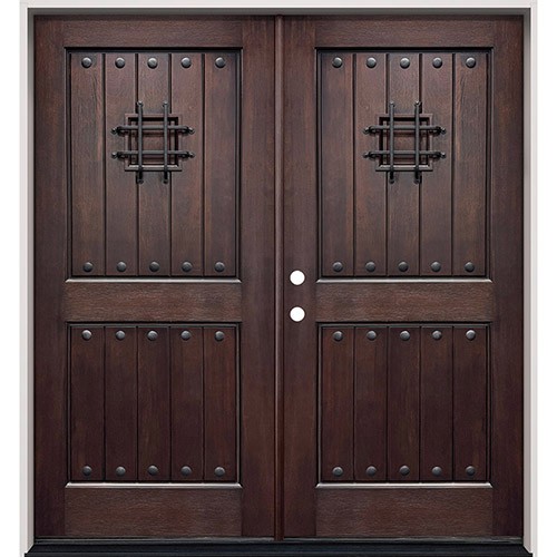 Rustic Speakeasy Espresso Mahogany Prehung Wood Double Door Unit #EM320