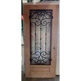 #Z102303 36" Iron Grille Knotty Alder with Flemish Glass Slab (79" Tall)