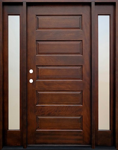 Cheap Modern 5-Panel Mahogany Prehung Wood Door Unit with Sidelites #616